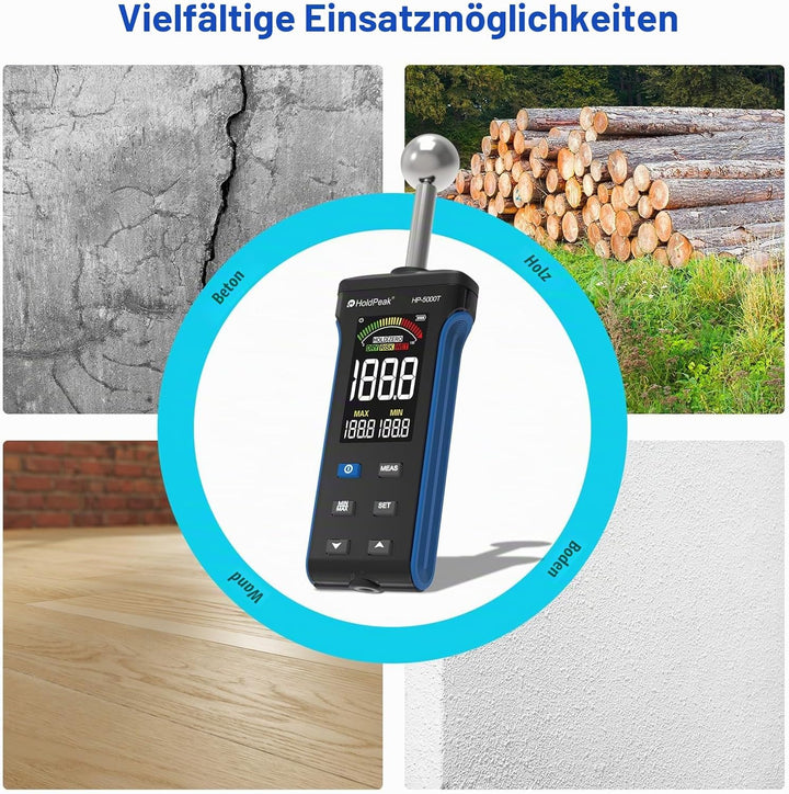 Feuchtigkeitsmesser, mit LCD-Farbdisplay und Alarmfunktion, für Wände, Holz, Mauerwerk, Beton, Gipse