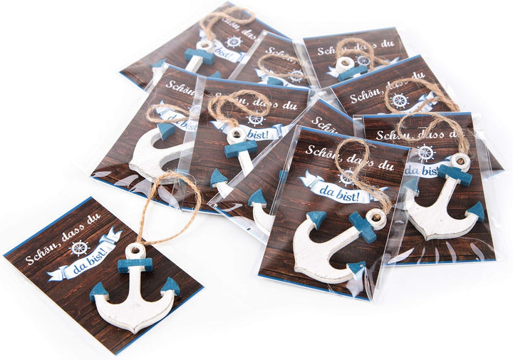 Logbuch-Verlag 25 kleine Anker Anhänger Give-Away Gastgeschenke SCHÖN DASS DU DA BIST blau weiss Hoc
