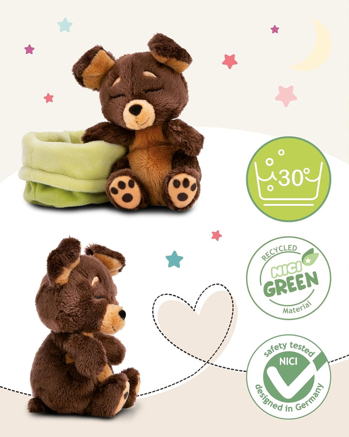 Kuscheltier Hund braun 12cm schlafend im Körbchen Hund Braun 0, Hund Braun 0