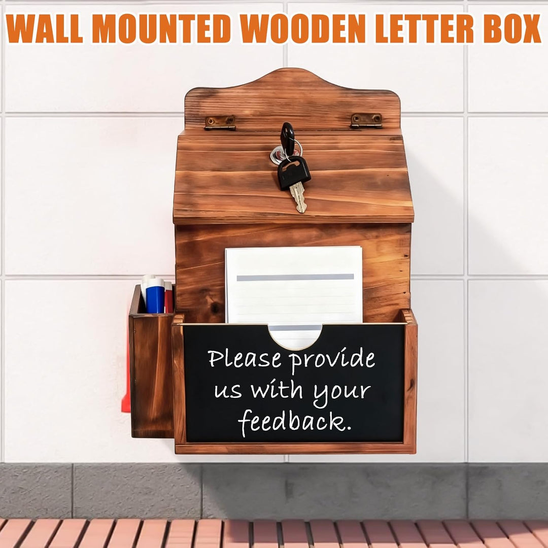 Holz Vorschlagsbox, 20.3 * 15 * 27cm Spendenbox Abschliessbar m it 8-Farben-Tafelstift und nichtmagn