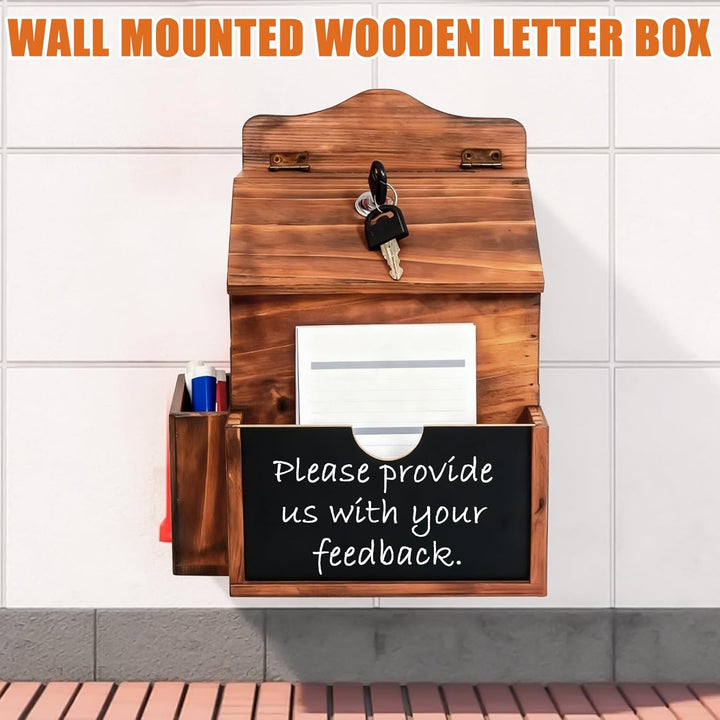 Holz Vorschlagsbox, 20.3 * 15 * 27cm Spendenbox Abschliessbar m it 8-Farben-Tafelstift und nichtmagn