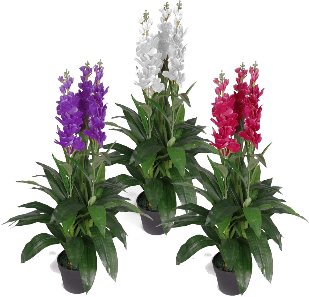 Leaf Kunstpflanze Cymbidium Orchidee, 100 cm, schwarzer Kunststofftopf, weisse Blumen, LEAF-7241 Whi