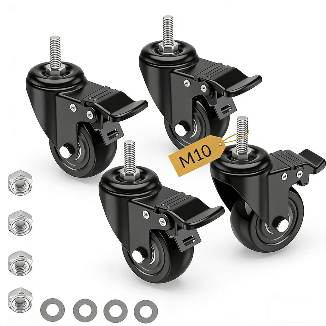 IQWTU Lenkrollen 50MM mit Bremse, 4 Stück Möbelrollen mit M10 x 1,5 x 30mm Schraube, Schwerlastrolle