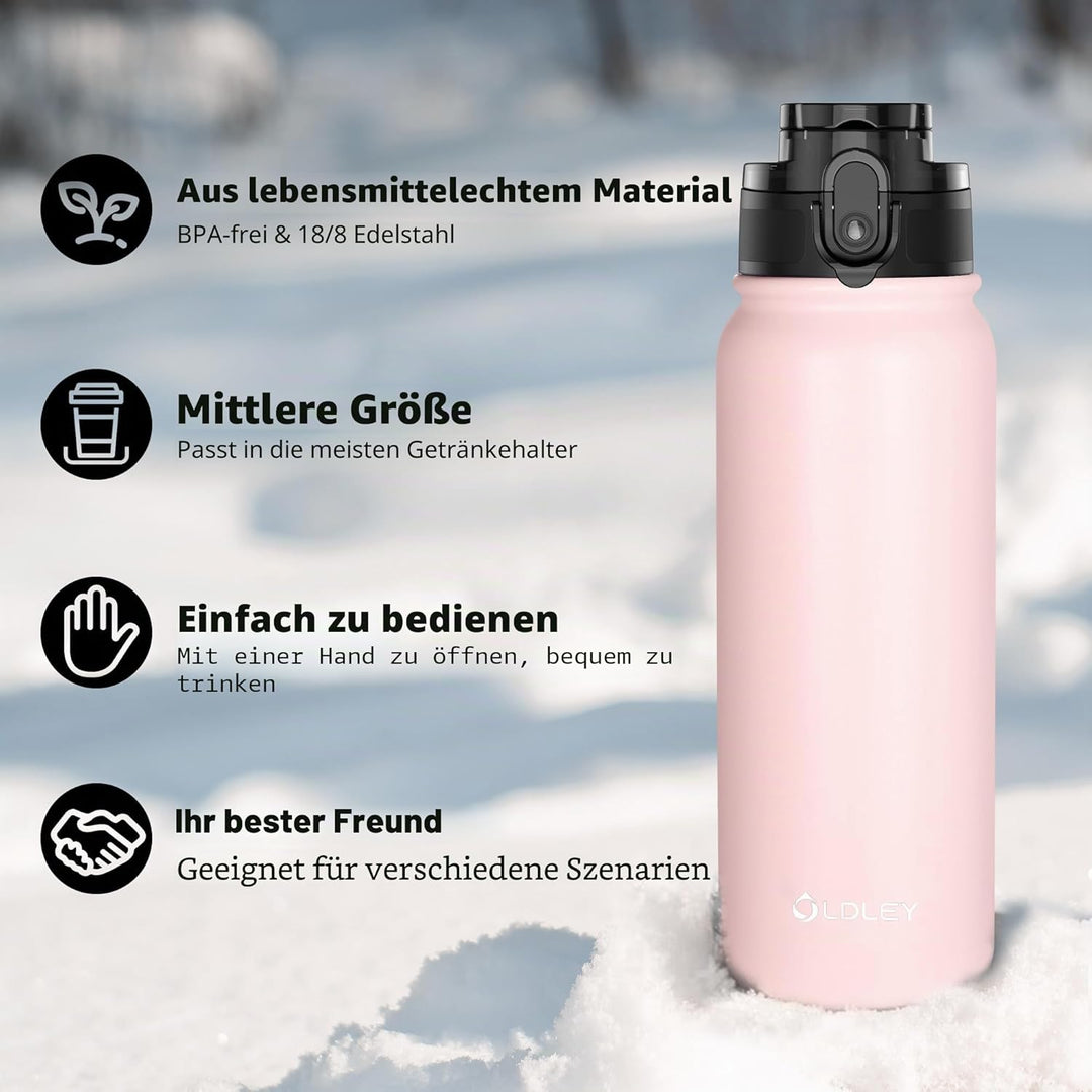 OLDLEY 600ml/20oz Edelstahl-Wasserflasche, Doppelwandige Vakuumflasche, Hält Getränke Heiss und Kalt