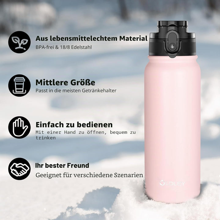OLDLEY 600ml/20oz Edelstahl-Wasserflasche, Doppelwandige Vakuumflasche, Hält Getränke Heiss und Kalt