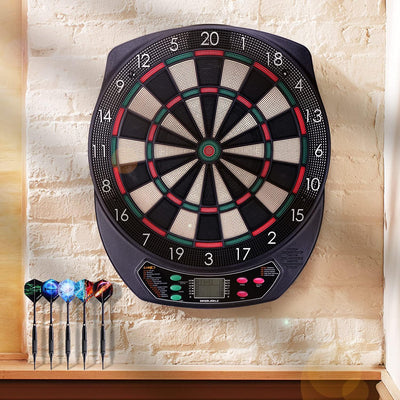 Elektronische Dartscheibe Profi Set mit 65 Varianten für 1 bis 8 Spieler mit 12 Darts + 12 Pro Fligh