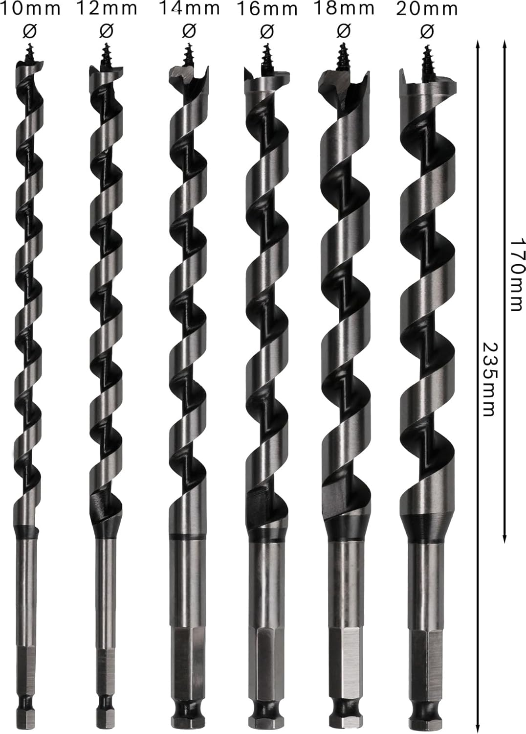Bosch Professional 6tlg. Holzschlangenbohrer-Set mit 1/4"-Sechskantschaft Schaft-Set, Schaft-Set