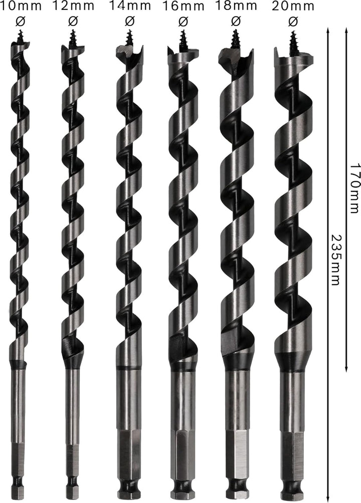 Bosch Professional 6tlg. Holzschlangenbohrer-Set mit 1/4"-Sechskantschaft Schaft-Set, Schaft-Set