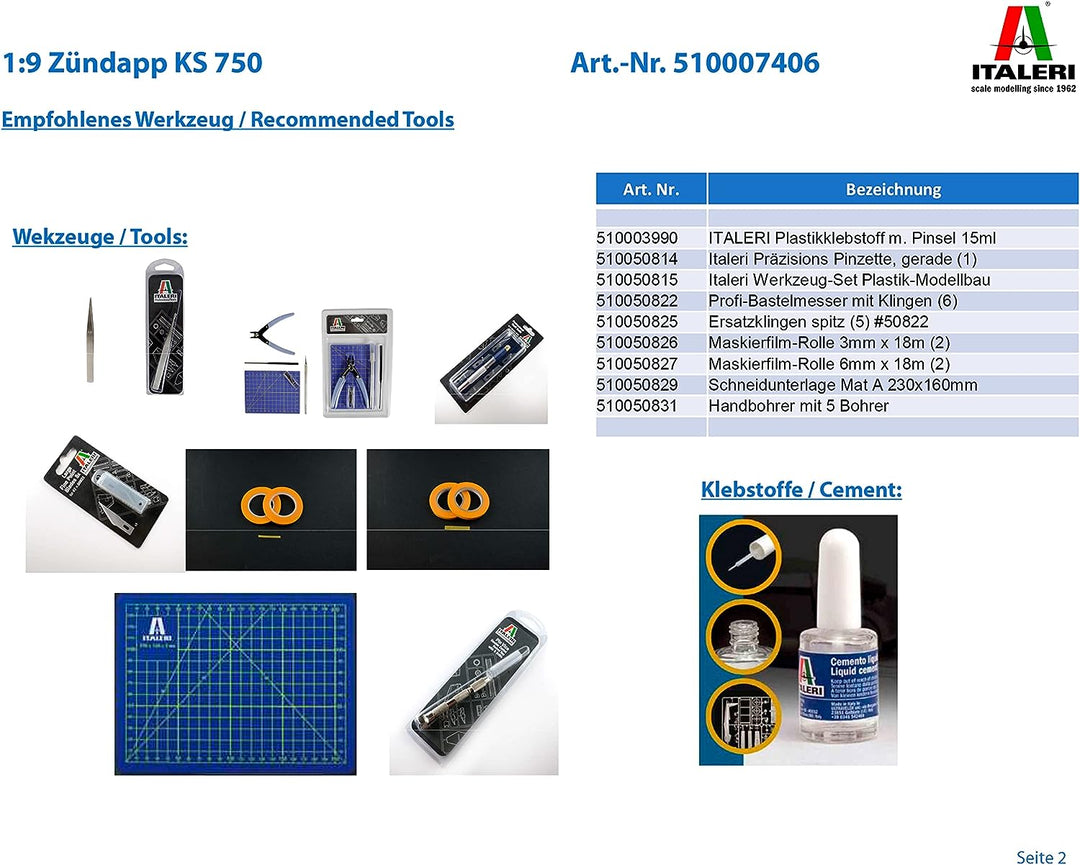 Italeri 7406 510007406-1:9 Zündapp KS 750, Modellbau, Bausatz, Standmodellbau, Basteln, Hobby, Klebe