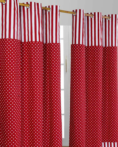 Homescapes Kindervorhang Mädchen Kinderzimmer Ösenvorhang Dekoschal Polka Dots 2er Set rot weiss 117