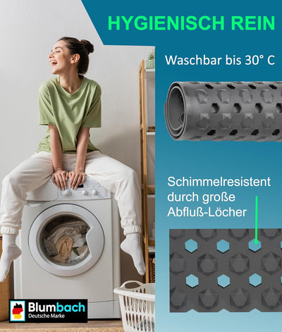 Blumbach® Duschmatte rutschfest 53x53cm - 100% BPA-frei - Inkl. 2 Haken zum Aufhängen - griffige Ant