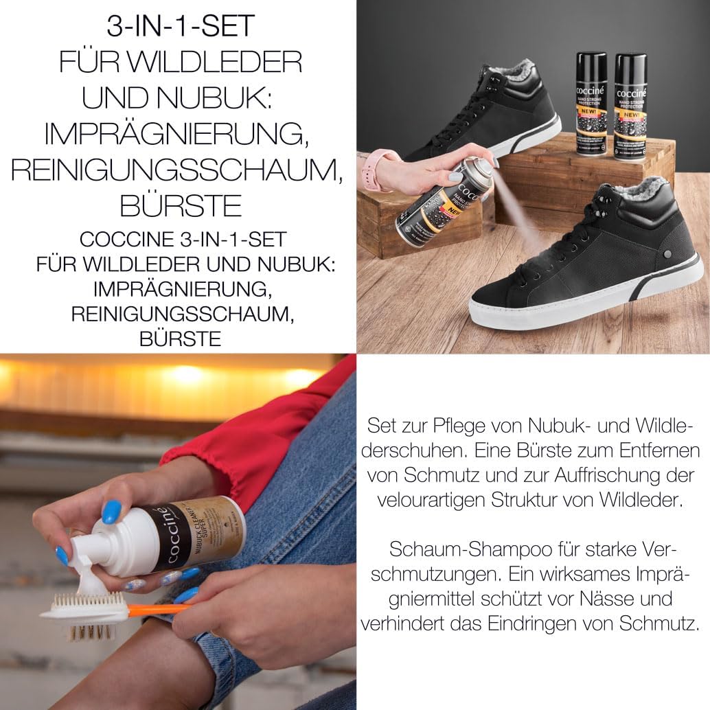 Cocciné - Universelles 3-in-1 Schuhpflege-Set, Reinigung von Schuhen, Imprägnierung von Schuhen, Dau