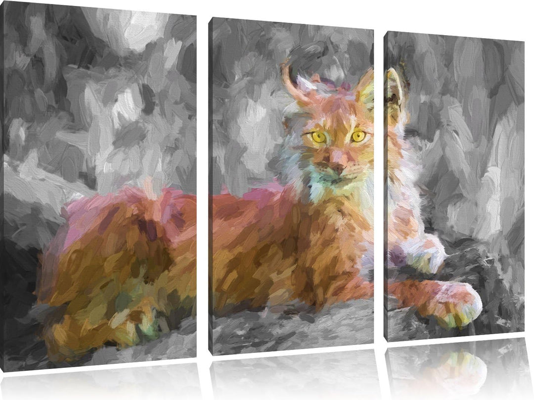hübscher aufmerksamer Luchs schwarz/weiss Deluxe 3-Teiler Leinwandbild 120x80 Bild auf Leinwand, XXL