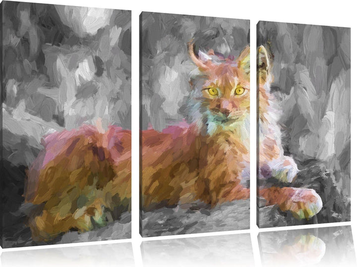 hübscher aufmerksamer Luchs schwarz/weiss Deluxe 3-Teiler Leinwandbild 120x80 Bild auf Leinwand, XXL