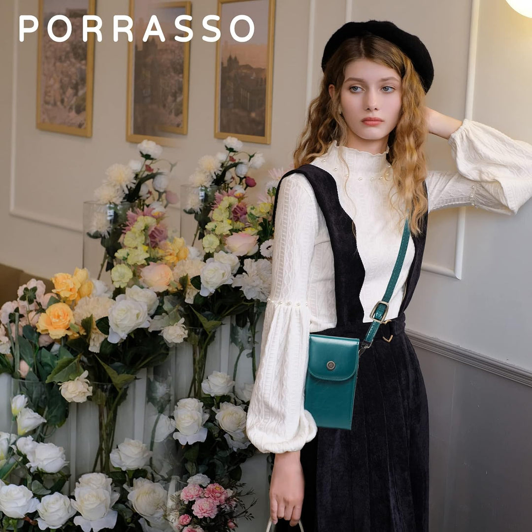 PORRASSO Handy Umhängetasche Damen Mode Handytasche mit RFID Schutz Mädchen Schultertasche PU Wasser