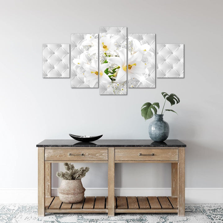 Runa Art Wandbilder Blumen Lilien 5 Teilig Bild auf Vlies Leinwand Deko Wohnzimmer Abstrakt Grau Sil