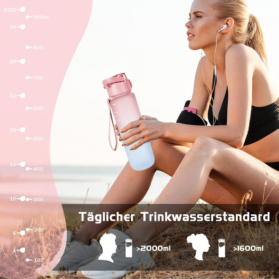 AOPREL Trinkflasche 1l, Wasserflasche BPA-Frei aus Tritan, Sport Trinkflasche Kohlensäure geeignet,