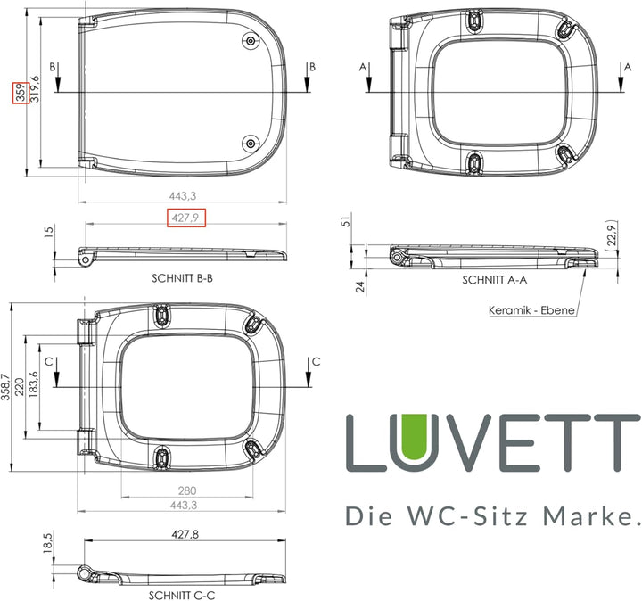 LUVETT® D260 Toilettendeckel mit Absenkautomatik D Form Weiss - SoftClose Klodeckel Abnehmbar - Klob