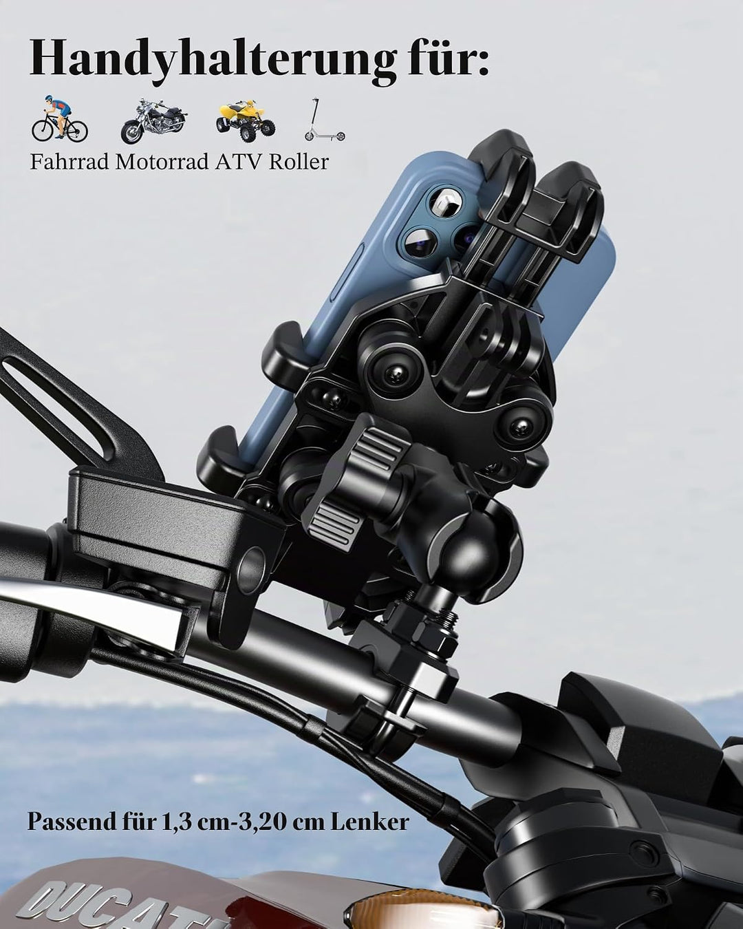 BRCOVAN Motorrad Handyhalterung mit Vibrationsdämpfer, Anti-Shake Handy Motorradhalterung, Verstellb