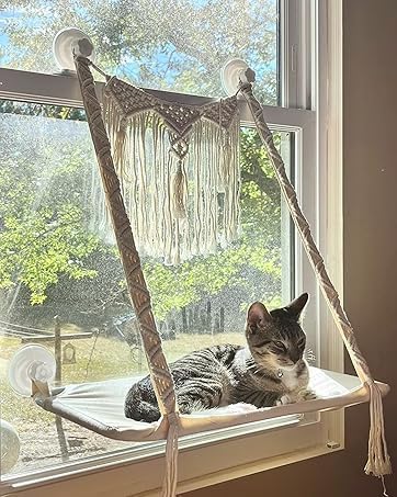 Dahey Katzen-Fensterstange, Makramee-Katzen-Hängematte, Boho-Wandmontage, Haustier-Ruhesitz, Bett fü