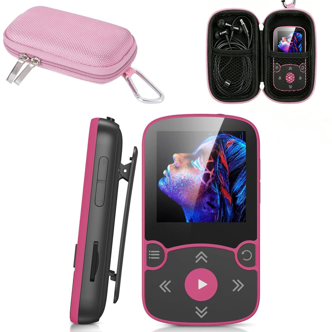 AGPTEK MP3 Player & Schutzhülle Bluetooth 5.3 Sport 64GB mit 1,5 Zoll TFT Farbbildschirm, Mini Musik