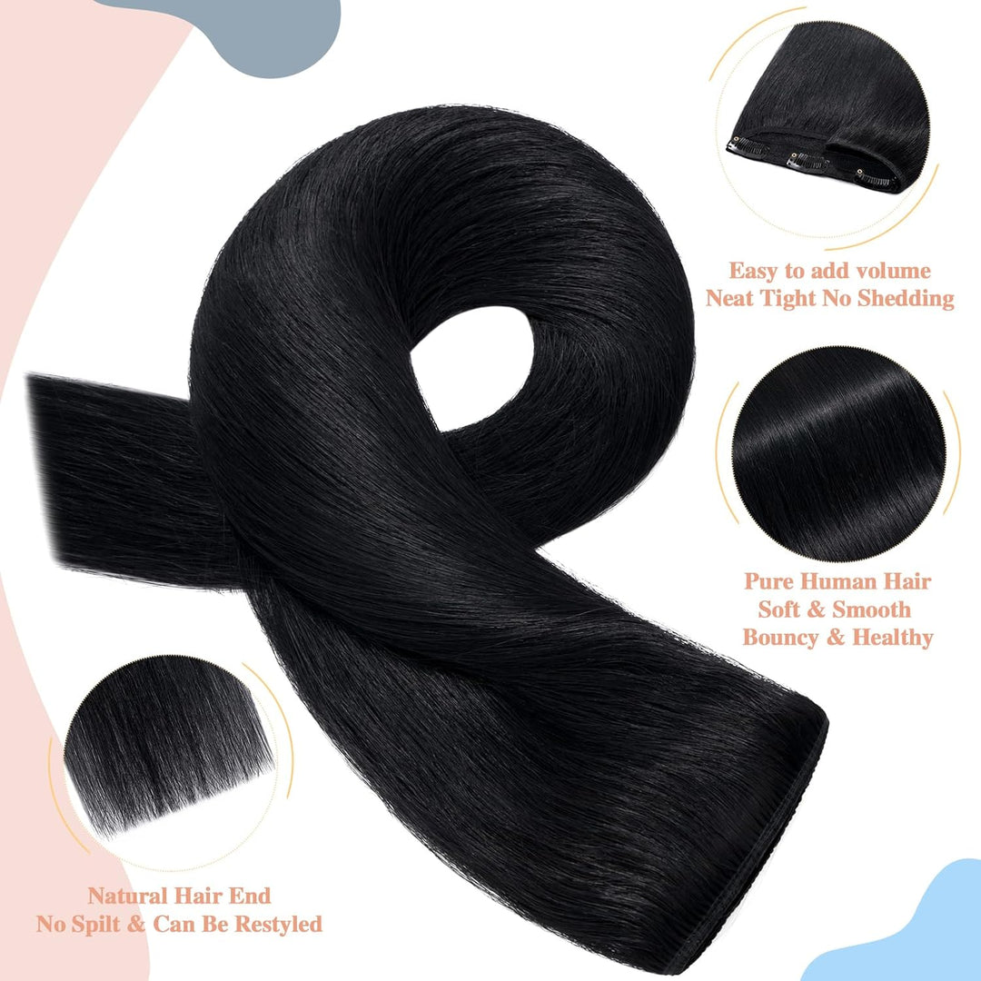 S-noilite Clip In Extensions Echthaar Schwarz Real human hair 1 pieces 5 clips Haarverlängerungen au