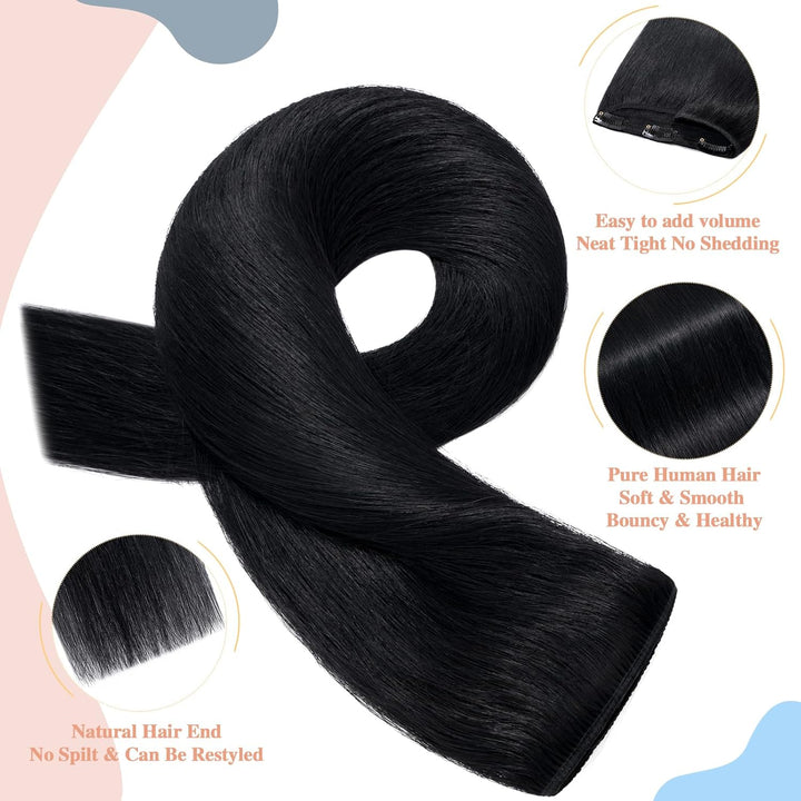 S-noilite Clip In Extensions Echthaar Schwarz Real human hair 1 pieces 5 clips Haarverlängerungen au