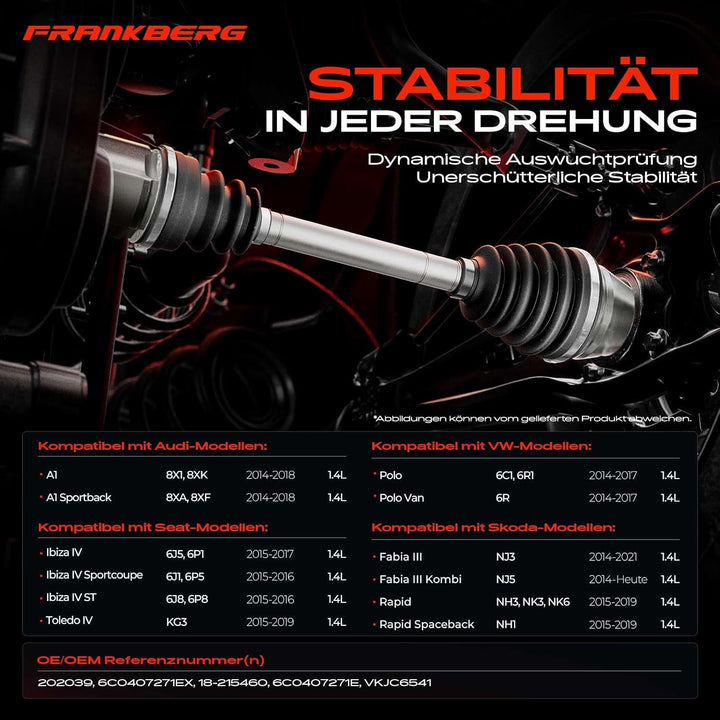 Frankberg 1x Antriebswelle Vorderachse Links Kompatibel mit A1 8X1 8XK 1.4L 2014-2018 Toledo IV KG3