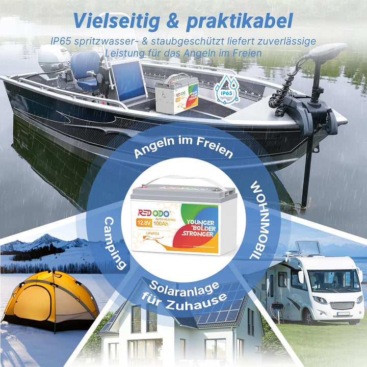 Redodo 2024 Verbesserte selbstheizende 12V 100Ah LiFePO4-Batterie, integriertes 100A BMS mit Heizung