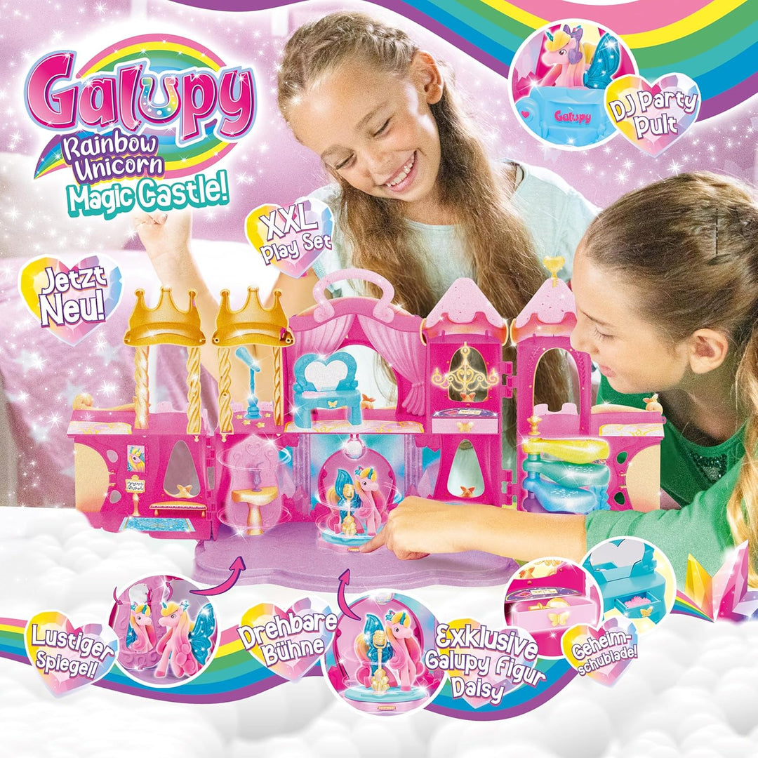 Galupy Rainbow Unicorn Magic Castle - Spielset mit verschliessbarem Schloss, 1 Exklusive Einhorn Fig