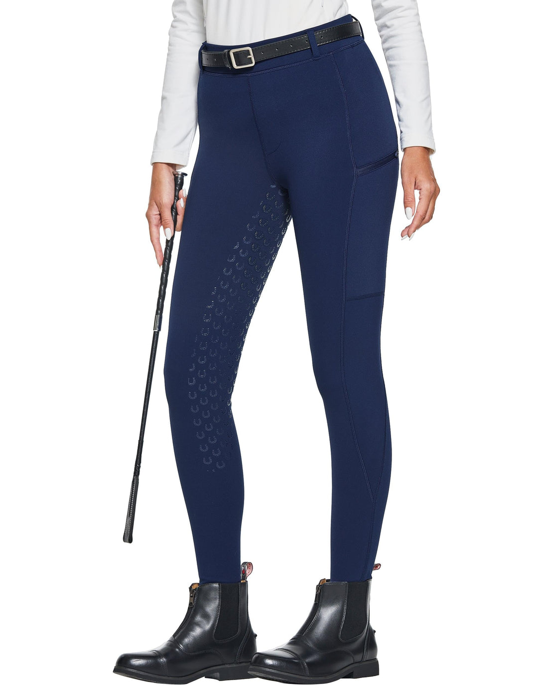 FitsT4 Sports Damen Winterreitleggings Fleece-Reithose Silikon Vollbesatz Reithose mit Reissverschlu