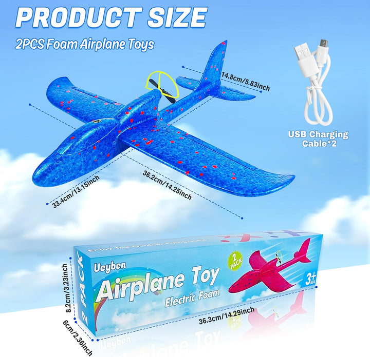 2 Stück Flugzeug Spielzeug, Styropor Flugzeuge für Kinder Elektrisches Wurfgleiter Styroporflieger L