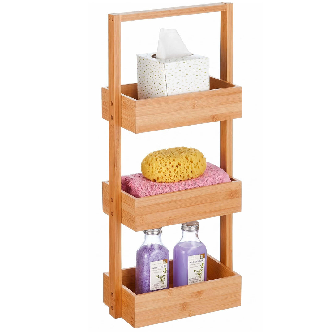 Relaxdays Badregal, mit 3 Ablagen, HxBxT: 70 x 26 x 17 cm, Standregal für Badezimmer &amp; Küche, Bambus