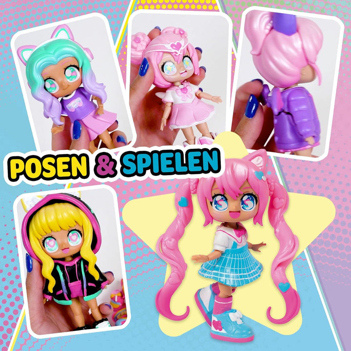 BANDAI - Animakii Zauberin und Schülerin - Set Personalisierbare Puppen - 1 Puppe, 4 Gesichter, 2 Fr