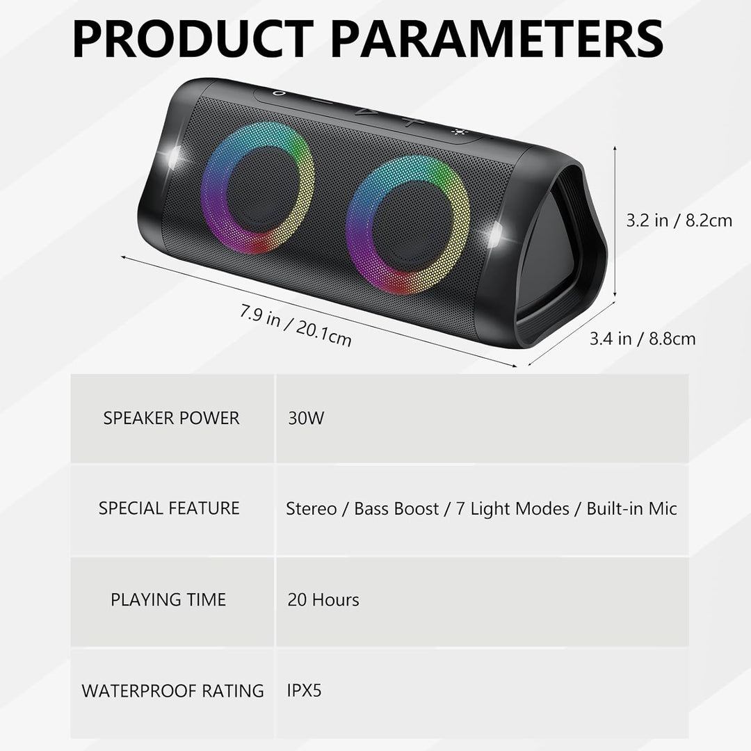 DONOW Bluetooth Lautsprecher mit Licht, 30W Stereo Sound, Musikbox Bluetooth Box mit IPX5 wasserdich
