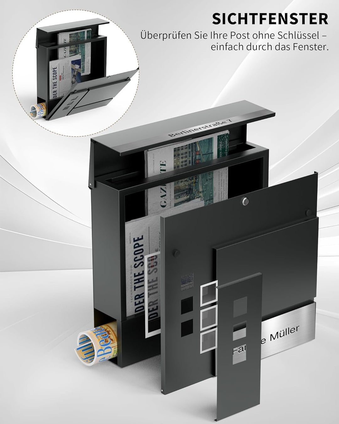 Briefkasten Anthrazit mit Gravur, Personalisiert Individualisierbarer Postkasten 2-in-1 Rostfreier E