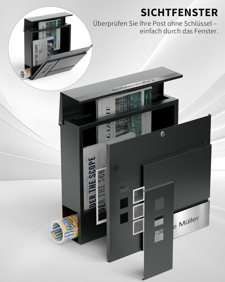 Briefkasten Anthrazit mit Gravur, Personalisiert Individualisierbarer Postkasten 2-in-1 Rostfreier E