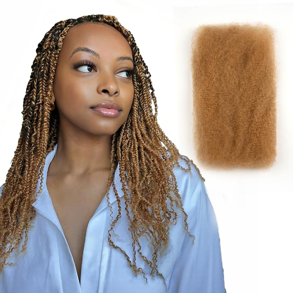 FASHION IDOL Afro Kinkys Bulk Echthaar für Dreadlock Extensions 40CM 1 Pack 50 Gramm Medium Gold Rep