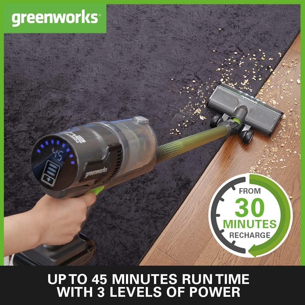 Greenworks Kabelloser Staubsauger, hohe Saugleistung, Hepa-Filter, Tierhaaraufsatz, 3 Leistungsstufe