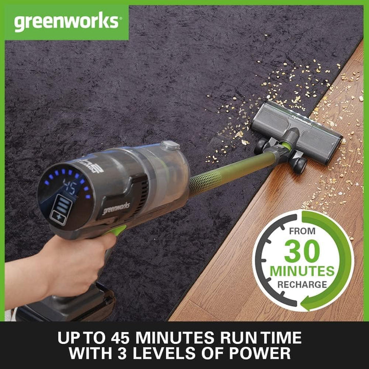 Greenworks Kabelloser Staubsauger, hohe Saugleistung, Hepa-Filter, Tierhaaraufsatz, 3 Leistungsstufe
