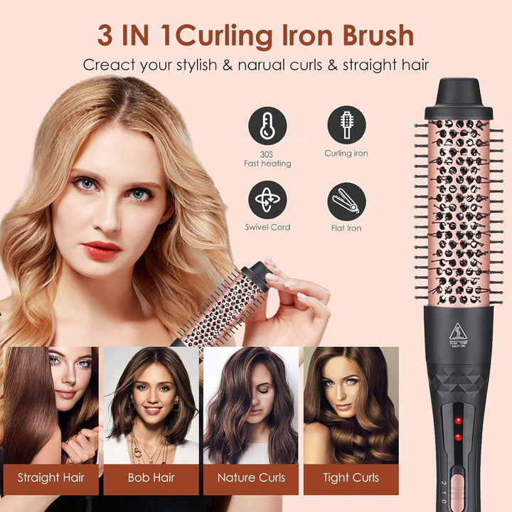Thermal Brush, 3 IN 1 Lockenbürste Wärmebürste, 38 mm Volumen Haar Kamm, Verwendet als Kamm, Glättei
