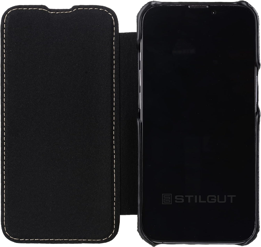 STILGUT Book Case kompatibel mit iPhone 13 Mini (5.4“) Hülle aus Leder zum Klappen, Klapphülle, Hand
