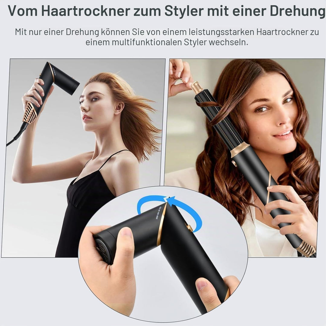 KYN 6 in 1 Warmluftbürste Föhnbürste, Zusammenklappbar Lockenbürste mit Automatisch Rotierendem Lock