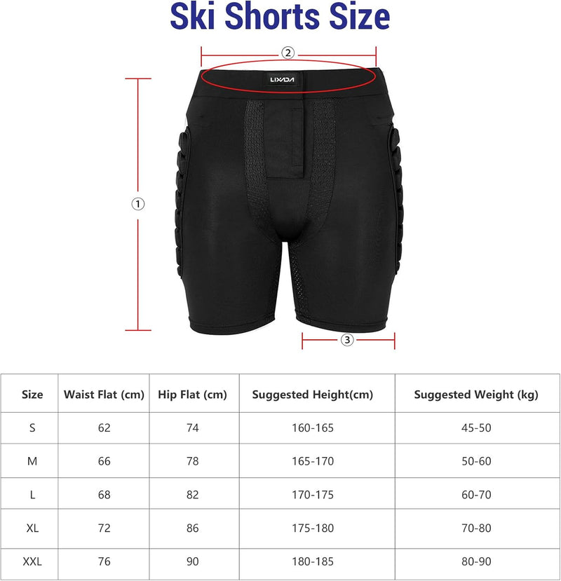 Lixada Protektorenhose, Gepolsterte Schutz-Shorts, Snowboard Shorts, Kinder Herren Damen Protektorho