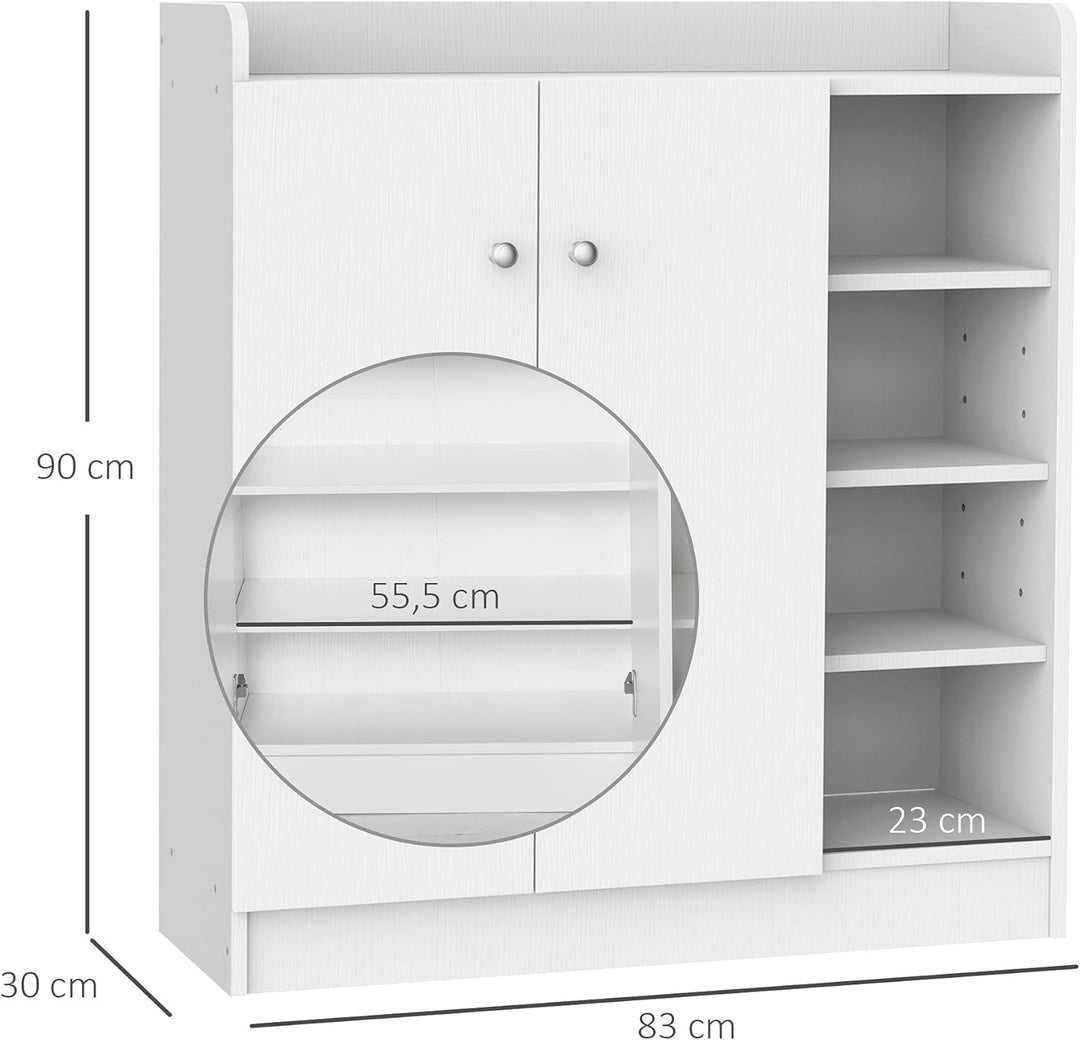 HOMCOM Schuhschrank Schuhregal mit 4 Fächern Schuhablage Schuhkommode für 12 Paar Schuhe 83 x 30 x 9