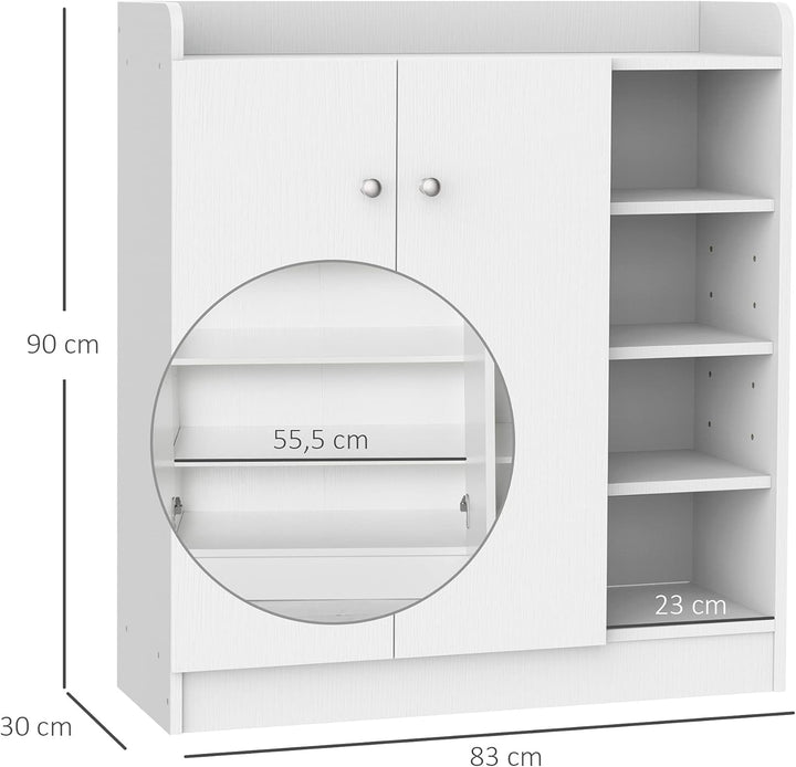 HOMCOM Schuhschrank Schuhregal mit 4 Fächern Schuhablage Schuhkommode für 12 Paar Schuhe 83 x 30 x 9