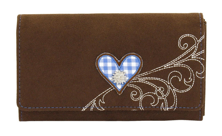 Friedrich 23 Damen-Überschlagbörse, Bavaria, Velvet, Münzbörse, 17 cm, Braun/Blau, Braun/Blau