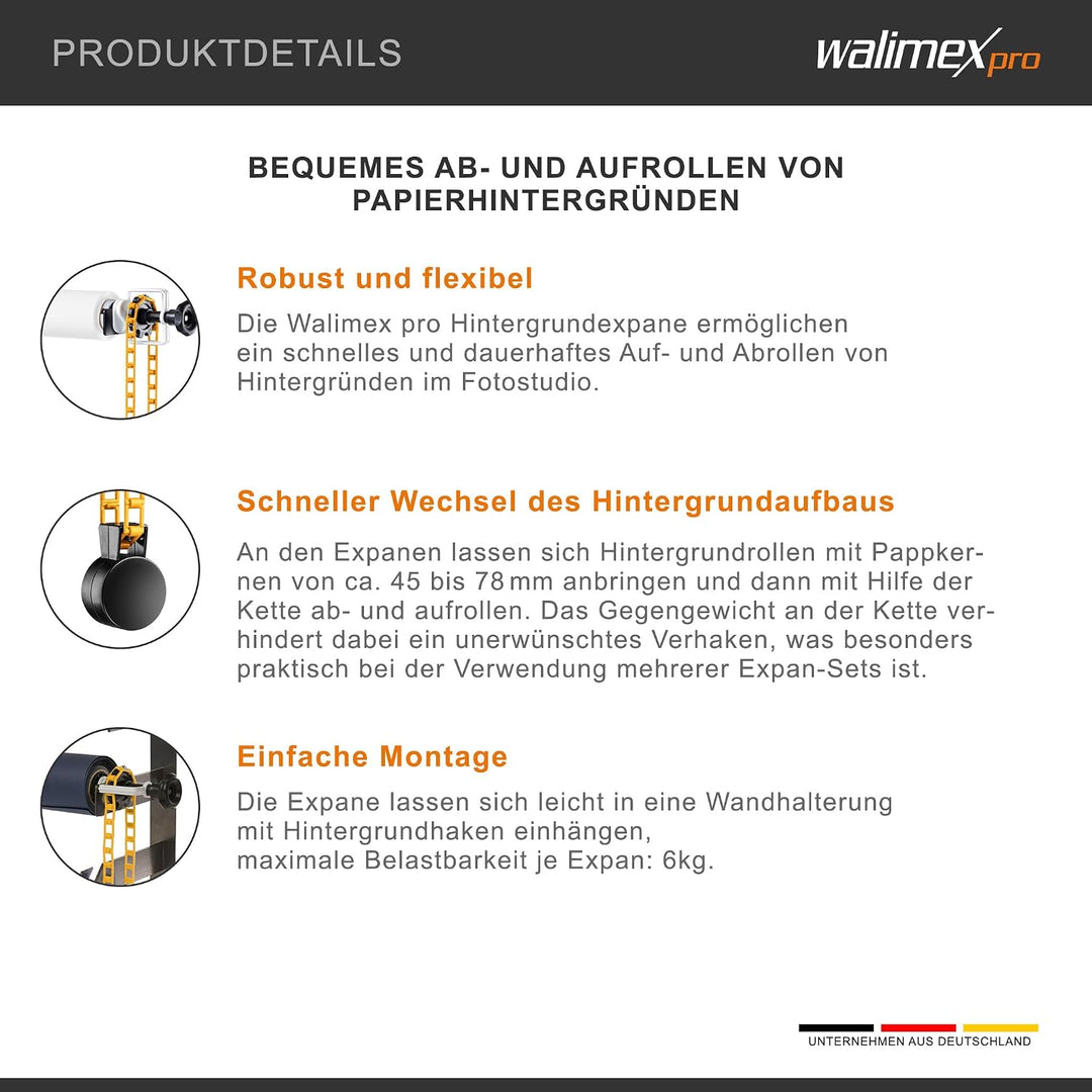 Walimex 3-fach Hintergrund Wandmontageset (3er Set) mit 3 Expan, mit 3 Expan