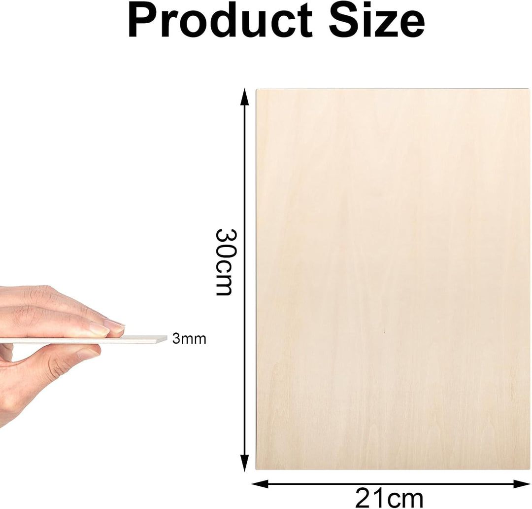 12 Stück Sperrholzplatte 3mm, A4 Sperrholz 30 x 21 cm, Linde Sperrholz, Dünne Holz-Zuschnitte, Holzp
