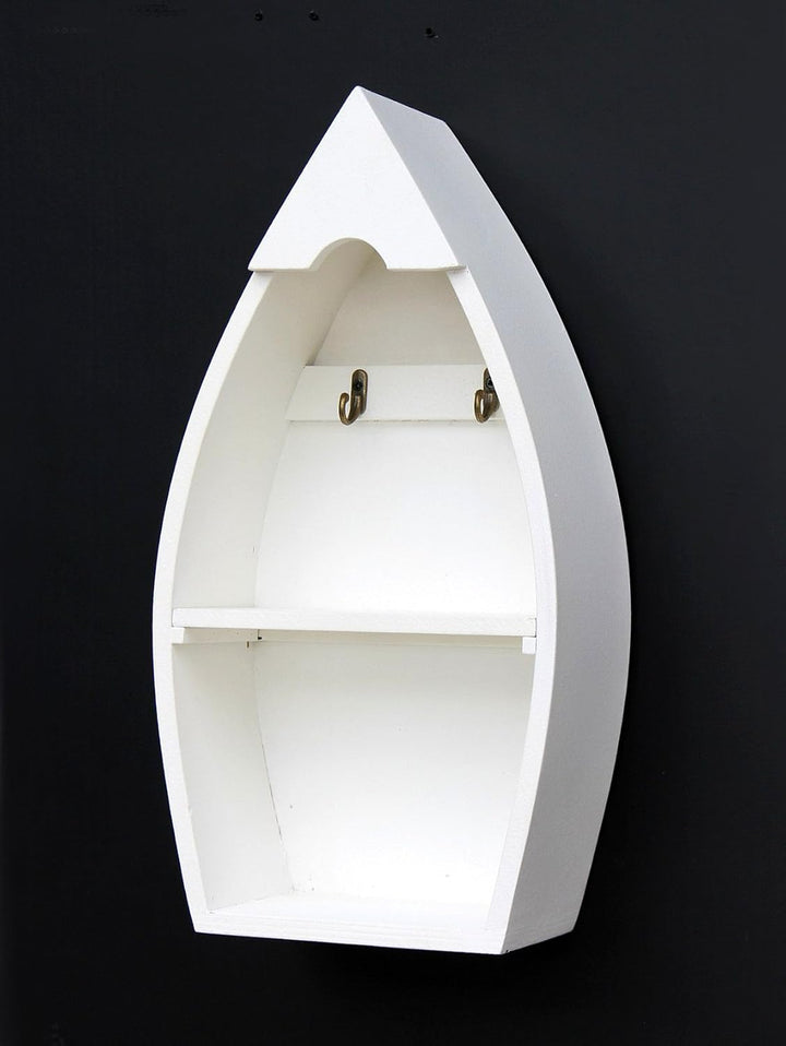 DanDiBo Schlüsselboard aus Holz mit Ablage Boot Schlüsselhaken Wandregal 30-38 cm Schlüsselleiste Sc